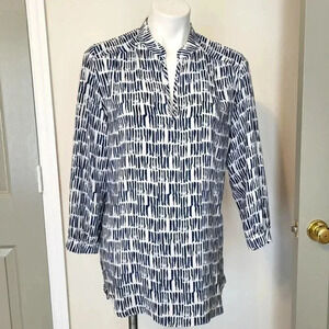 Amanda Uprichard Navy and White Patterned Blouse